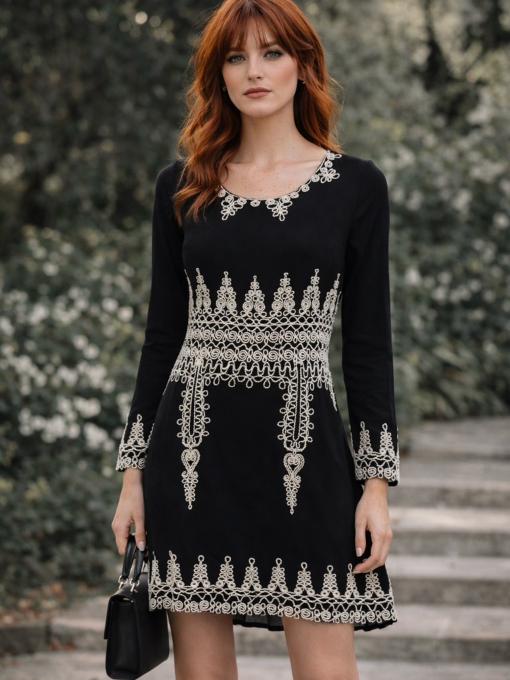 MIS COCOS Black Embroidered Dress – Size Medium